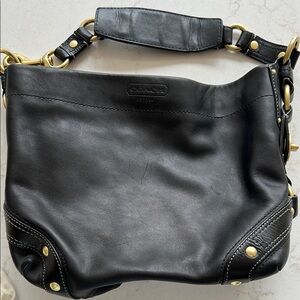 Coach Black Leather Shoulder Bag with Gold Accents